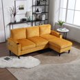 thumbnail image 1 of Convertible Sectional Sofa Couch, Modern Chenille Fabric L-Shaped with 2 Cup Holders and Side Pocket, 3-Seat Sofa Sectional with Storage Ottoman for Living Room, Apartment, Yellow, 1 of 9