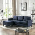thumbnail image 1 of Convertible Sectional Sofa Couch with Ottoman, L-Shape 3-Seater Couch with Handy Side Pocket and Padded Cushions Modern Upholstered Sectional Sofa Set for Living Room, 900 LBS Capacity, Blue, 1 of 7