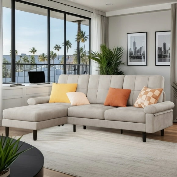 Convertible Sectional Sofa,Lofka Velvet Sofa 3 L Shape Convertible Couch with Removable Pillows & Armrests for Small Living Room,Apartment & Bedroom,Gray