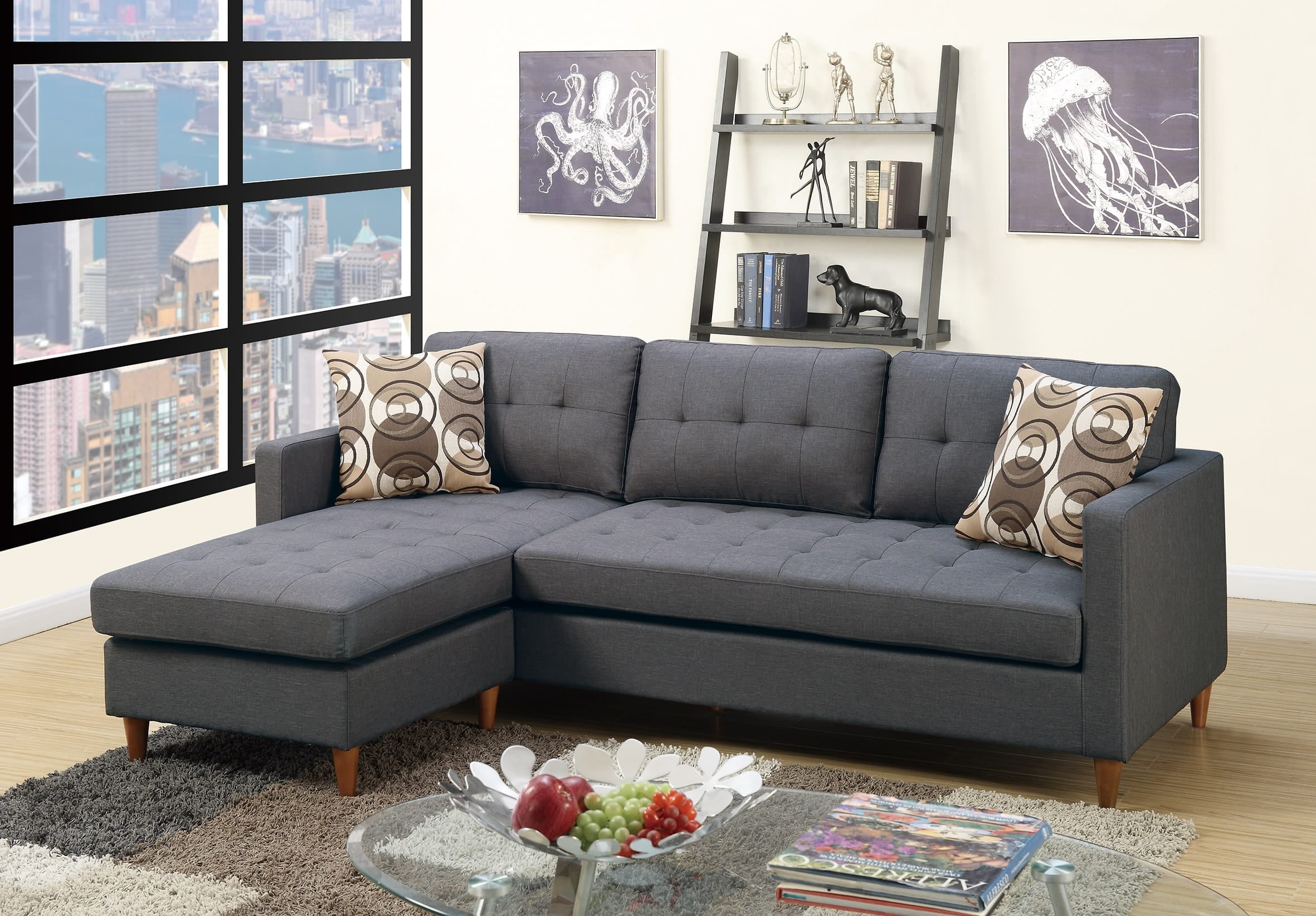 Metro modern reversible small linen sectional sofa with chaise deals