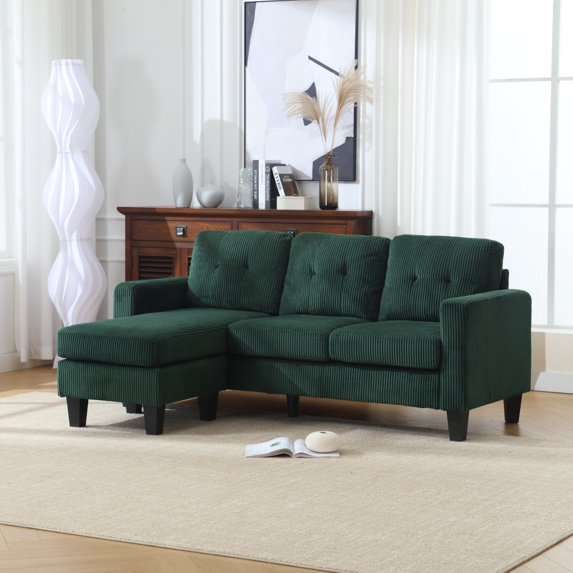 Convertible Sectional Sofa with Movable Ottoman,L Shaped Couch Sofa with Reversible Chaise,Modern Velvet 3 Seater Sofa Sectional Couch for Living Room,Emerald