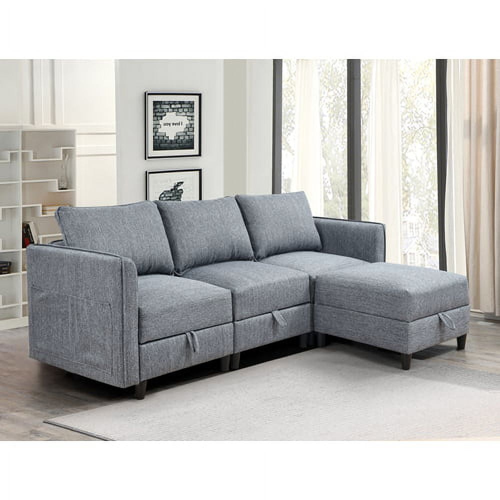 Convertible Sectional Sofa with Ottomans, Modular Sectional Sofa, L Shaped Convertible Couch