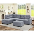 thumbnail image 1 of Convertible Sectional Sofa with Storage Ottoman and Reversible Chaise Lounge, L-Shaped Velvet Tufted Upholstered Corner Sofa with 2 Cup Holders for Living Room Bedroom Apartment, Gray, 1 of 7