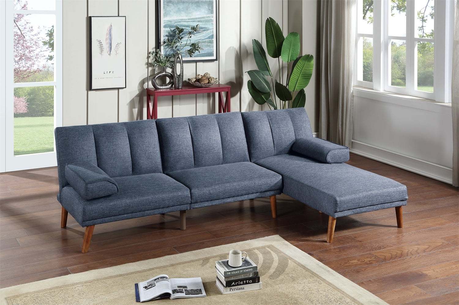 Convertible Sectional Sofa Set, Modern L-Shaped Linen Fabric Sofa Couch ...