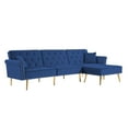 thumbnail image 1 of Convertible Sectional Sofa, Velvet Upholstered L-Shaped Couch with Movable Ottoman and Nailhead Trim, Modern Tufted Futon Sofa Bed for Living Room, Apartment and Small Space, Blue, 1 of 7