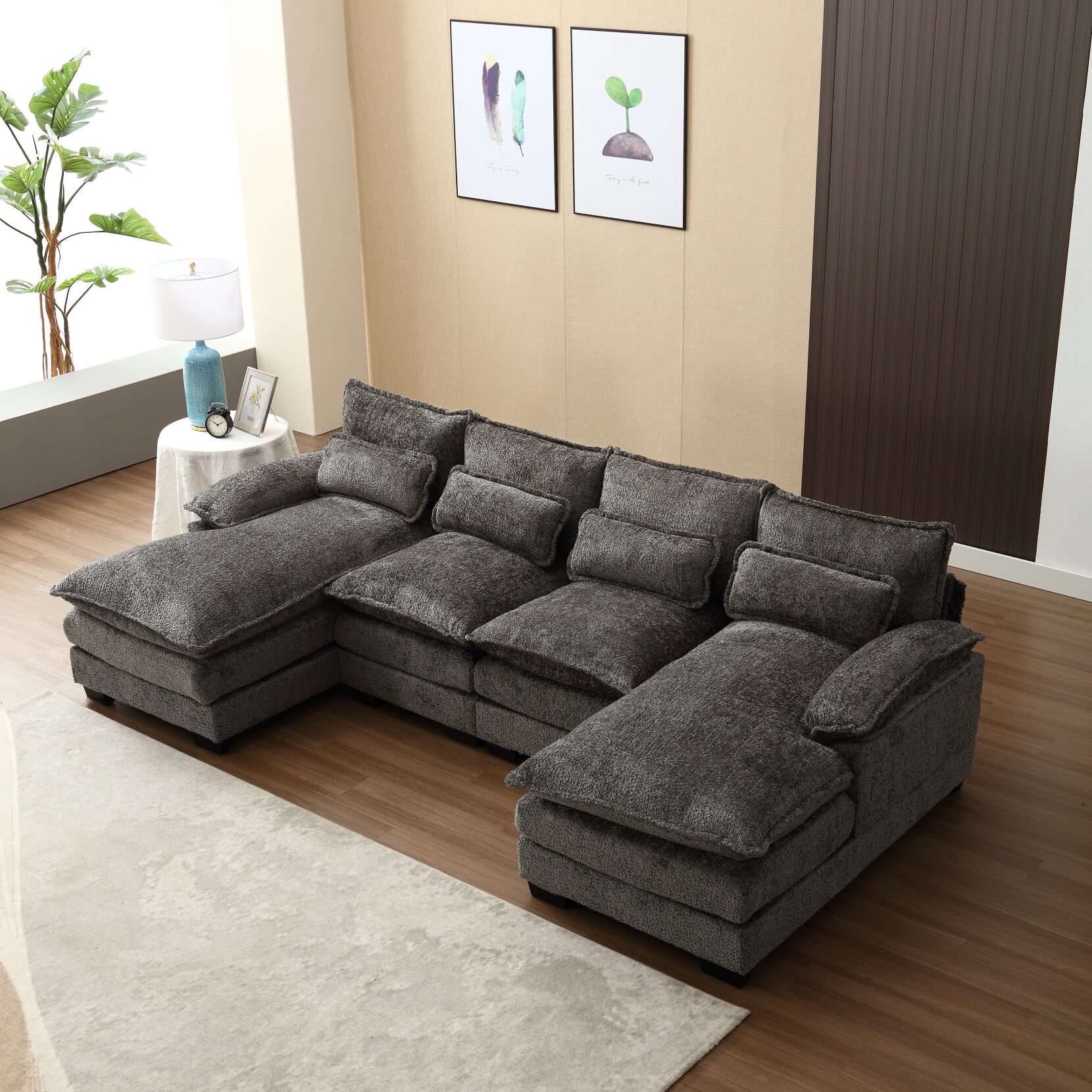 Convertible Sectional UShaped Sofa Couch, Oversized 4Seater