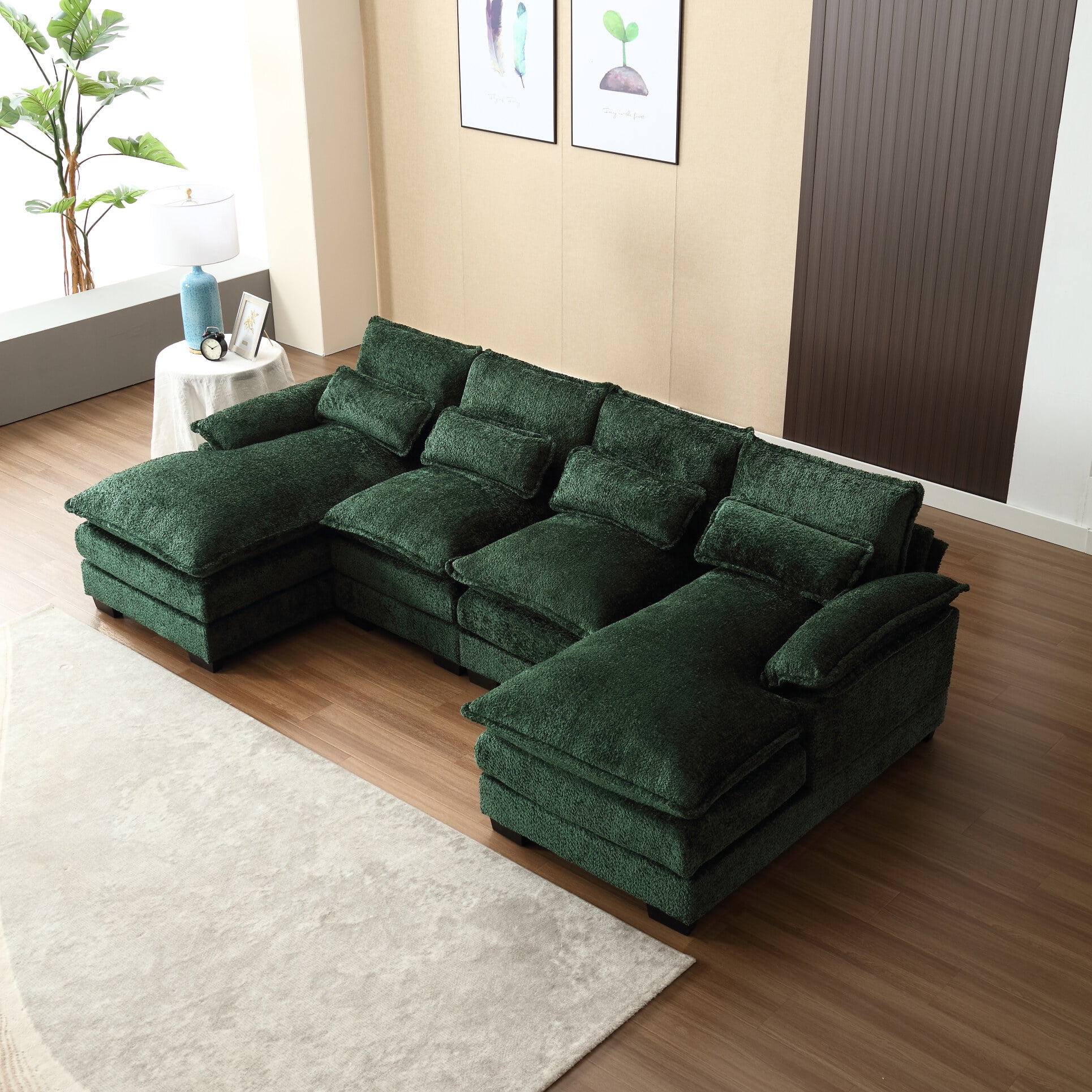 Convertible Sectional UShaped Sofa Couch, Oversized 4Seater