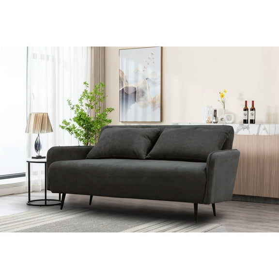 Convertible Sleeper Black Fabric: 61"w, Relaxing Seat Fabric Sleeper: Frame