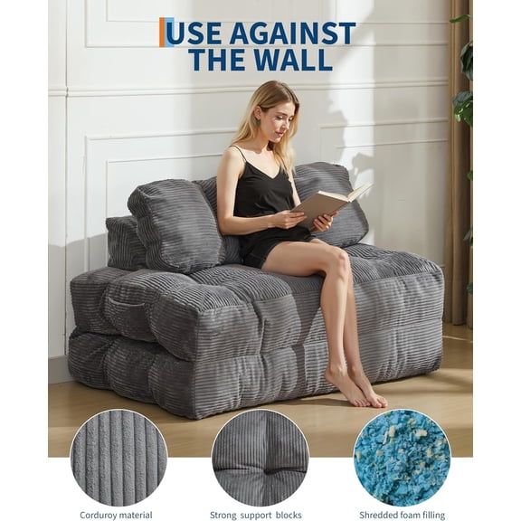 Convertible Sleeper Chair, 3-in-1 Folding Sofa Bed - Full Size with Pillow, No Assembly Required, Multi-Functional Lounger