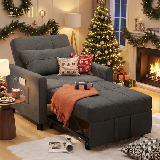 Convertible Sleeper Chair, Aiho 3-in-1 Convertible Sofa Bed Recliner Chair with Pull Out Couch - Dark Gray