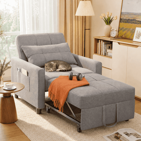 Aiho Folding Sofa Bed, Convertible Chair Bed with Pillow, Foldable Couch with Back Support for Living Room Bedroom - Dark Grey
