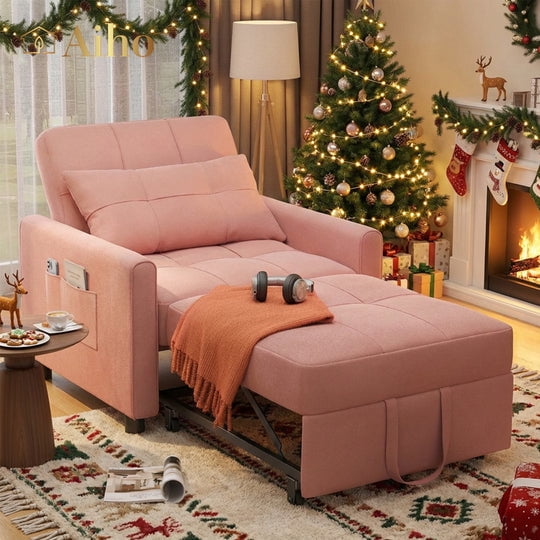Convertible Sleeper Chair, Aiho 3-in-1 Convertible Sofa Bed Recliner Chair with Pull Out Couch - Pink