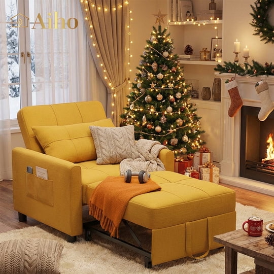Convertible Sleeper Chair, Aiho 3-in-1 Convertible Sofa Bed Recliner Chair with Pull Out Couch - Yellow