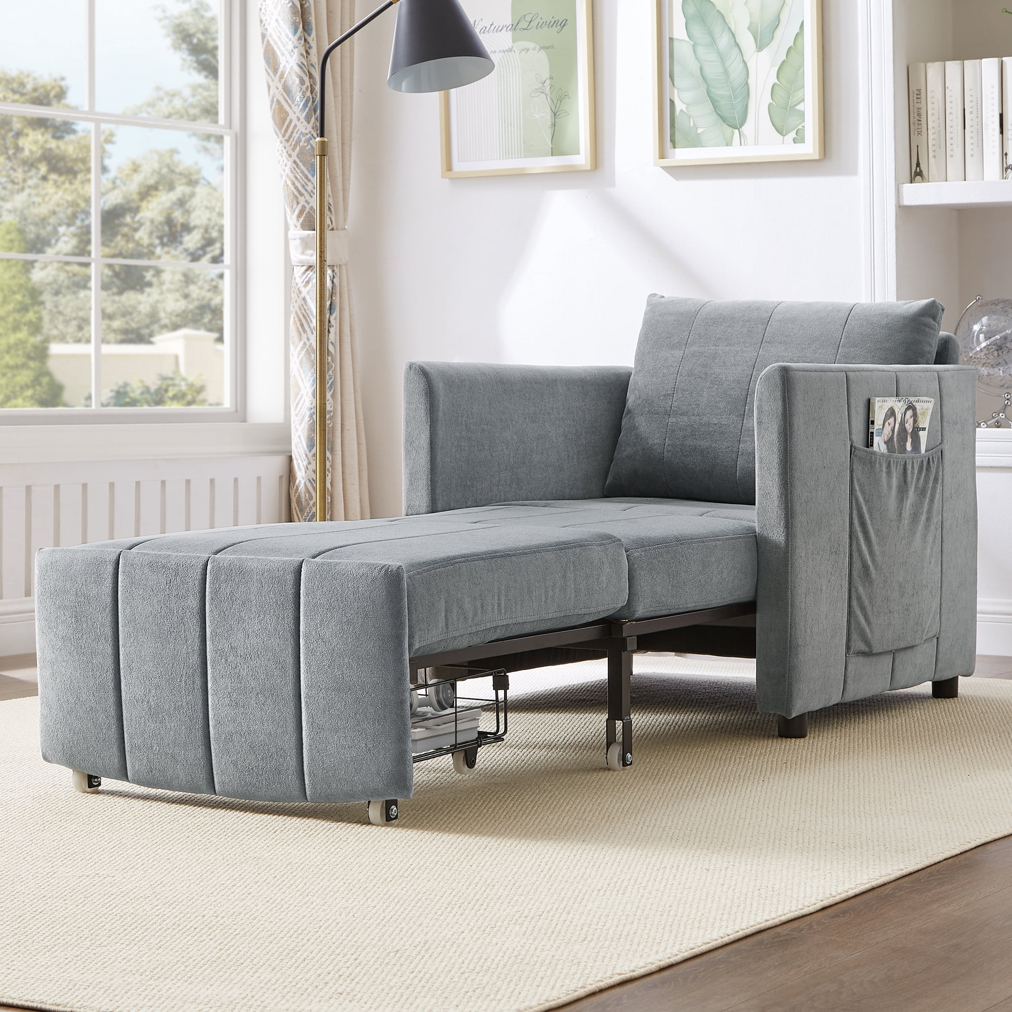 Convertible Sleeper Chair Bed, 31.5" Upholstered Pull Out Sofa Bed with ...