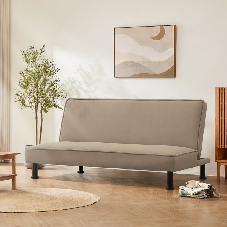 Convertible Sleeper Futon Sofa Bed Small Euro Lounger Daybed Couch for Living Room Bedroom Khaki
