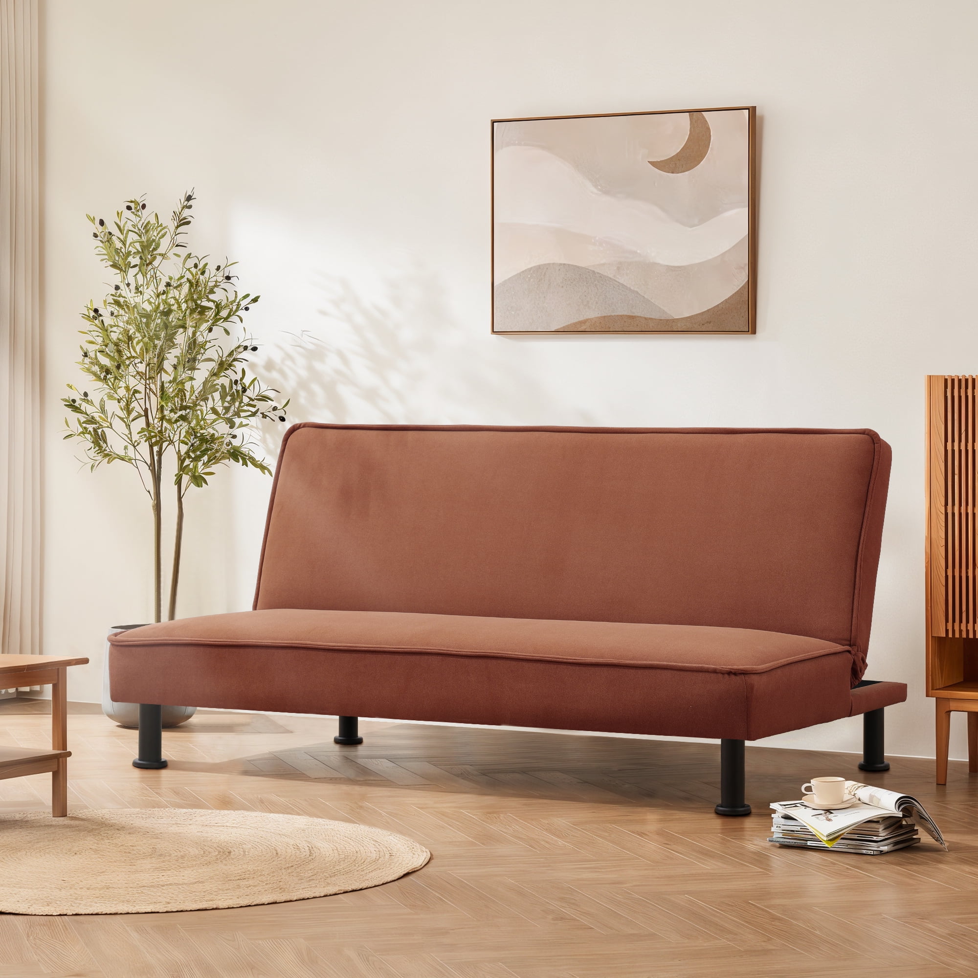 Convertible Sleeper Futon Sofa Bed Small Euro Lounger Daybed Couch for Living Room Bedroom Light Brown Walmart