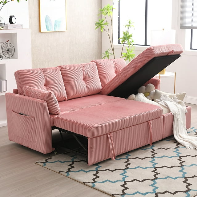 Convertible Sleeper Sofa 2 in 1 Pull Out Couch Bed with Storage Chaise