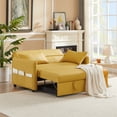 thumbnail image 1 of Convertible Sleeper Sofa Bed, 57inch Leather Couch with Trundle and 2 Pillows, Pull out Bed with Storage Side Pocket for Living Room Bedroom, 500LBS Weight Capacity, Yellow, 1 of 7