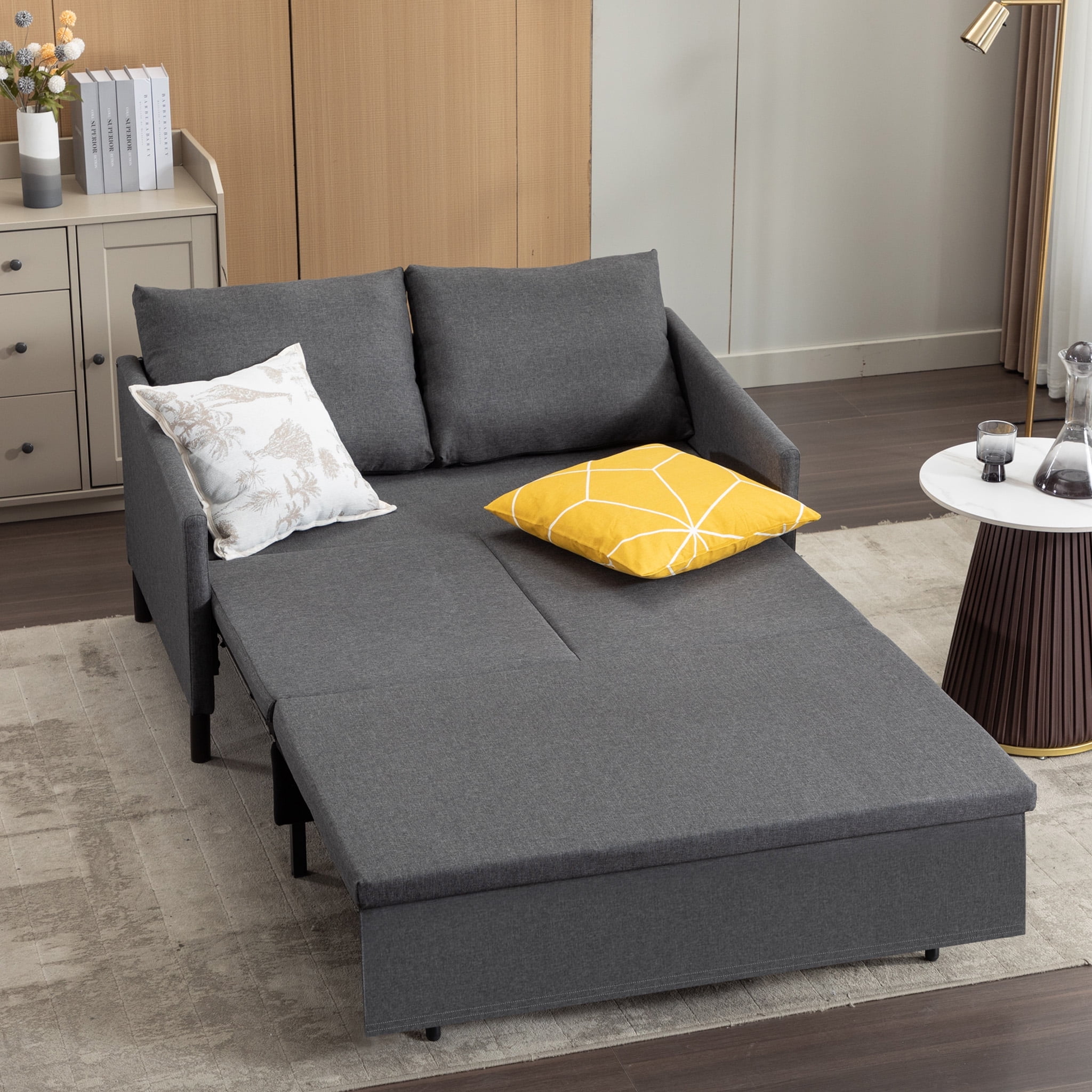 EJC Multifunctional 3 - in - 1 Sleeper Chair Sofa with Storage All - Age - Friendly, Ideal for Indoor & RV Use - Linen, Dark Gray