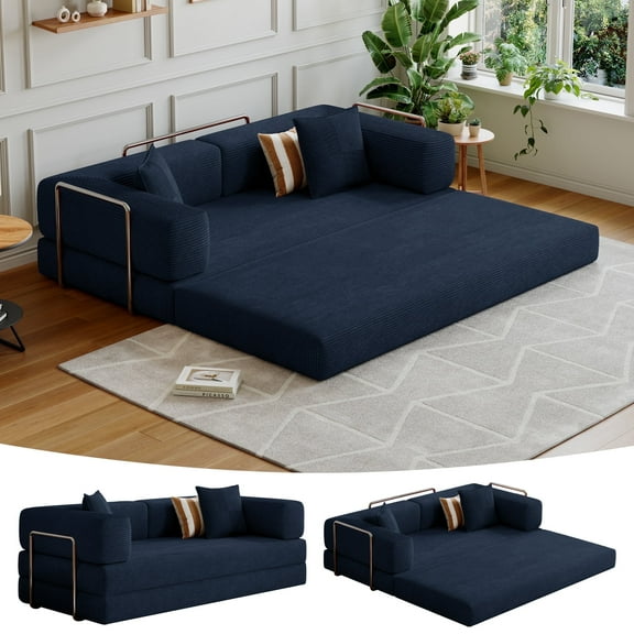 CHORRO Convertible Sleeper Sofa Bed,Compressed Floor Boneless Couch,Modular Modern Corduroy Sofa for Living Room Bedroom,Easy Assembly(Bule)78.8''