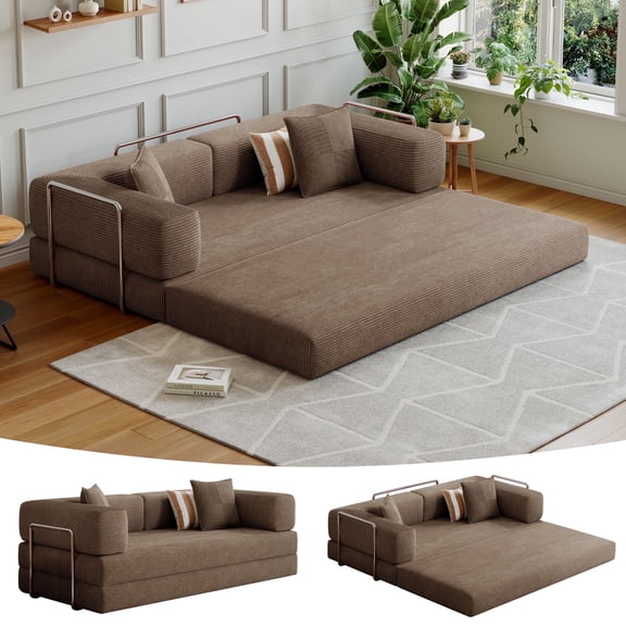 CHORRO Convertible Sleeper Sofa Bed,Compressed Floor Boneless Couch,Modular Modern Corduroy Sofa for Living Room Bedroom,Easy Assembly(Brown)78.8''