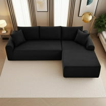 Convertible Sleeper Sofa Bed, Corduroy L Shape Sectional Couch,Small Corner Sectional Sofa Couches for Living Room,Black