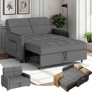 Sofa Bed, Lofka 3 in 1 Convertible Sleeper Loveseat, 50" Pull Out Couches with Adjustable Backrest for Living Room Apartment, Linen, Dark Gray