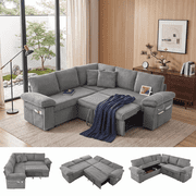 Xiweot 81" Modular Sectional Sleeper Sofa with Pull Out Couch, L Shaped Sofa Bed with Storage, Adjustable Backrest & USB Ports, Corduroy Comfy Upholstered Sofa for Living Room Light Gray