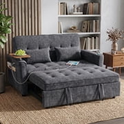 Xiweot 54" Convertible Sleeper Sofa Bed, Full Size Pull Out Couch with Adjustable Backrest, USB Ports & Cup Holder, Chenille Loveseat Sleeper for Apartment Living Room, Dark Gray