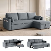 Xiweot Convertible Sectional Sleeper Sofa Bed, 85" L Shaped Couch with Pull Out Bed, Side Pockets & Storage Chaise, Corduroy 3 Seater Sectional Couch for Living Room Apartment Gray