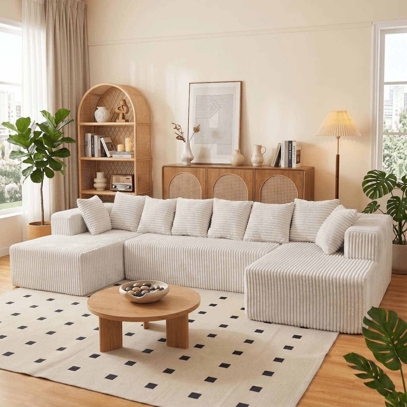 Xiweot 130" Cloud Couch Sectional Sofa, No Assembly U Shaped Modular Boneless Couch with Chaise, 4 Seat Oversized Deep Seating Corduroy Sofa for Living Room, Extra Large Comfy (Grey)