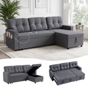 Xiweot Convertible Sleeper Sofa Bed, 82" L Shaped Sectional Couch with Pull Out Bed, Storage Chaise & Reversible Lounge, Teddy Fabric Compact Sectional Sofa for Living Room Apartment Dark Grey