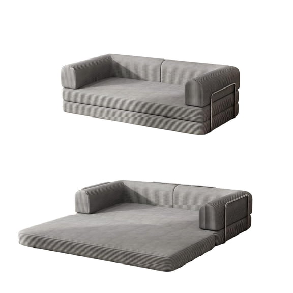 Convertible Sleeper Sofa Bed with Fixed Frame - Corduroy Fabric and High-Density Sponge, Grey