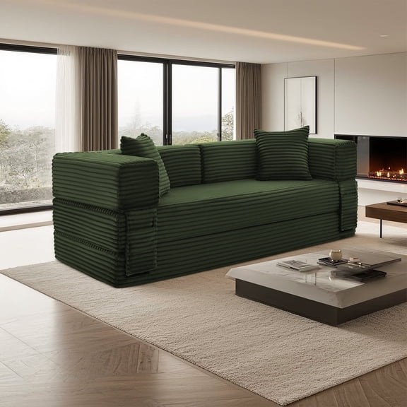 BMMB Convertible Foldable Sleeper Sofa Bed,Boneless Couch Corduroy Compression Sofa for Living Room & Bedroom,Light Green