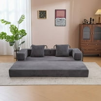 Convertible Sleeper Sofa Bed with Pillow, Corduroy Folding Mattress Floor Sofa Lounge Couch for Living Room, Bedroom, Dark Grey