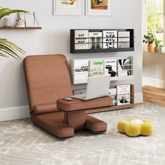 Convertible Sleeper Sofa Chair, Adjustable Single Sofa Couch with Table Pillow, Multifunctional Folding Chair Bed for Living Rooms, Small Apartment and Studios, Brown