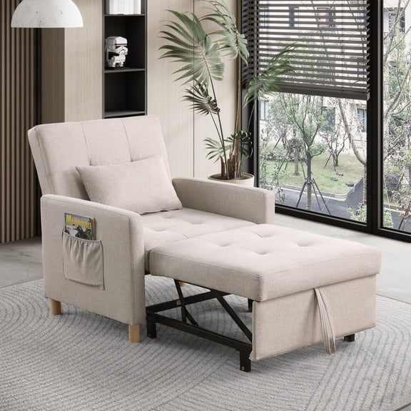 Convertible Sleeper Sofa Chair Bed with Pillow,Multi-Functional Sleeper Chair,Pull-Out Sofa Bed for Small Spaces,Living Room,Bedroom,Beige