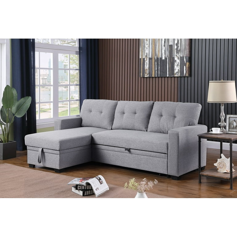 Convertible Sleeper Sofa with Pullout Bed 82 Inch Upholstered Sofa Bed L Shaped Sectional Couch with Reversible Storage for Living Room Apartment