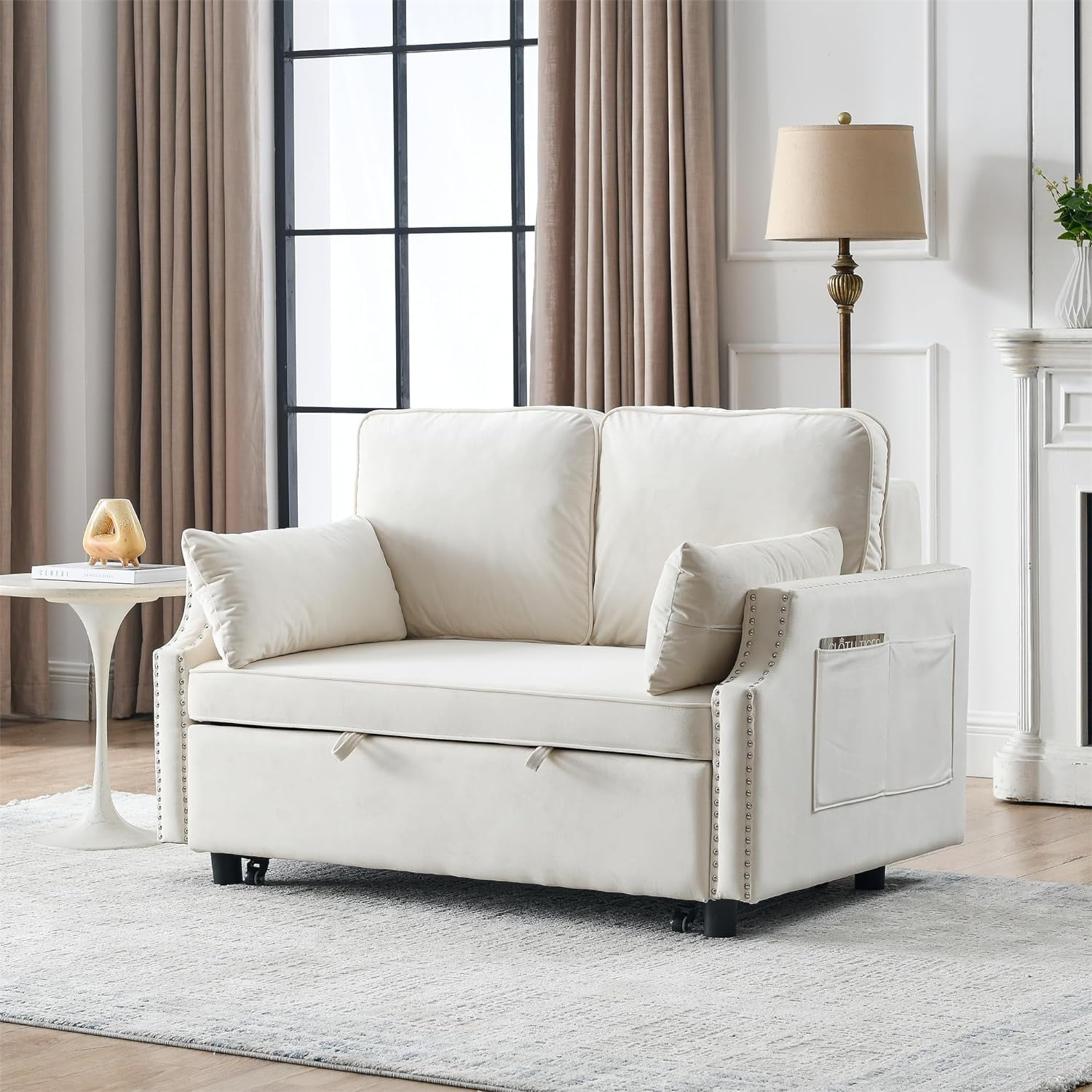 Convertible Sleeper Sofa With Pull Out Bed, 3In1 Velvet Small