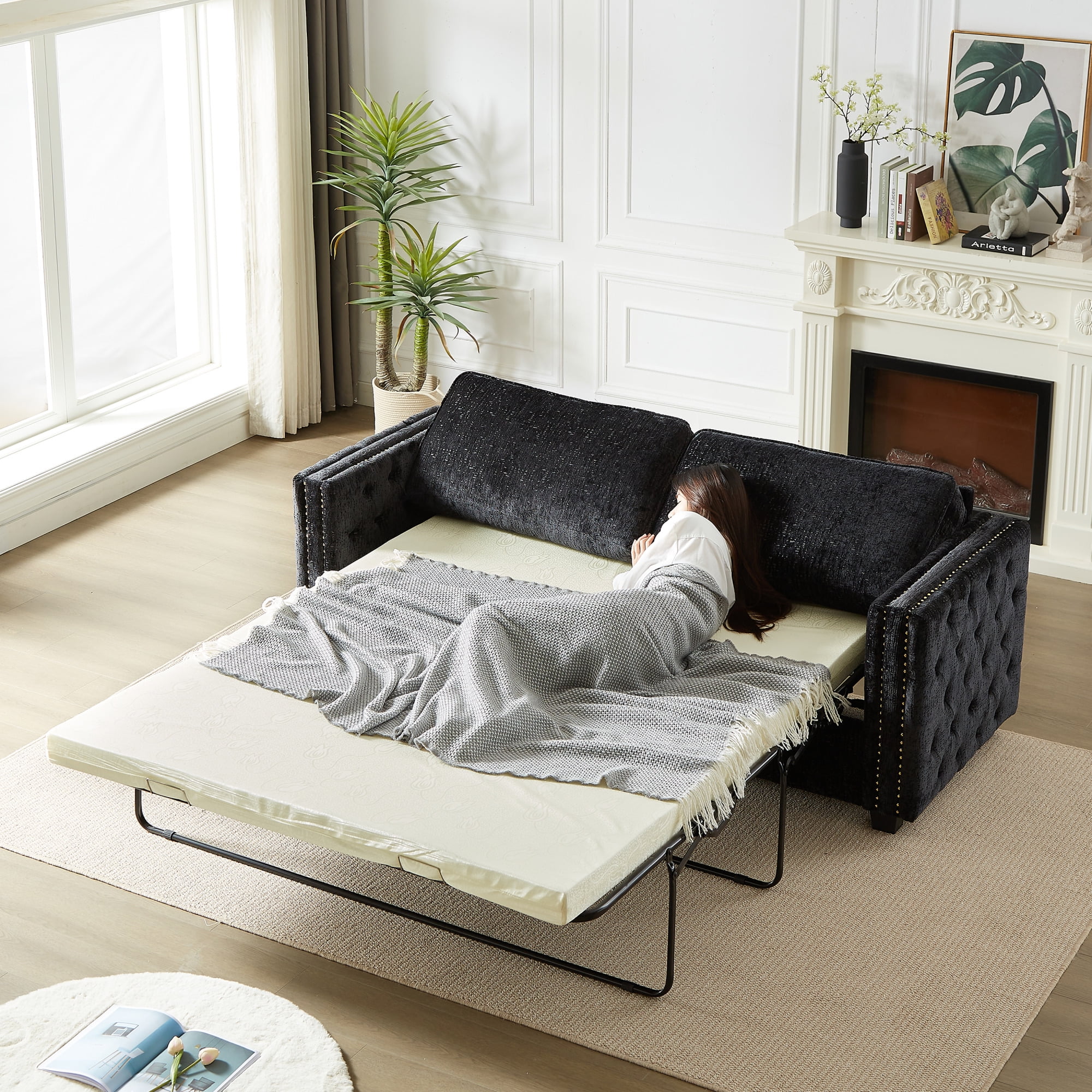 Convertible Sleeper Sofa with Memory Foam Mattress 3 Seater Full Size Bed Couch for Living Rooms Designed with Chenille Fabric Walmart Business Supplies