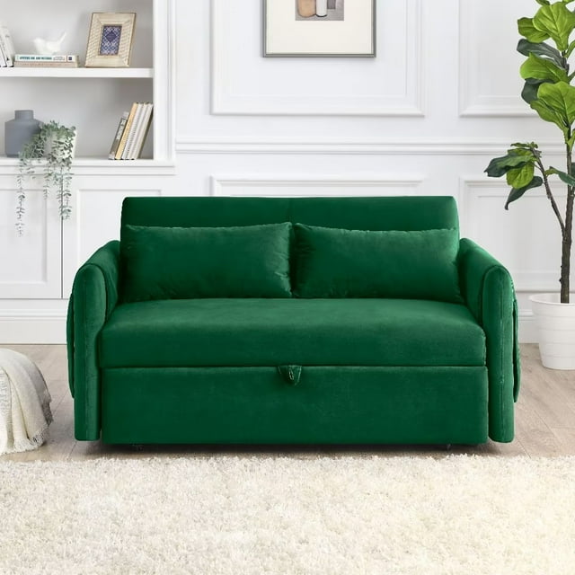 Convertible Sleeper Sofa with Pull Out Bed,Velvet Loveseat Sofa with 2
