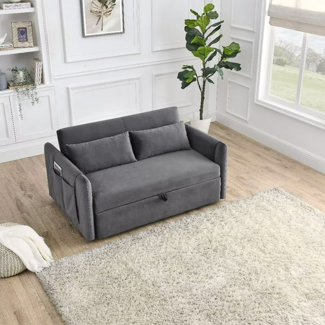 Convertible Sleeper Sofa with Pull Out Bed,Velvet Loveseat Sofa with 2 ...