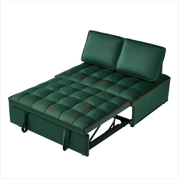 Convertible Sleeping Sofa Bed,Modern Velvet Fabric Double Seat Sofa Bed,Sleeping Sofa Bed with 2 Backs and Detachable Backs,Backs,Suitable for Living Room Bedroom(Green),Green Velvet Furniture