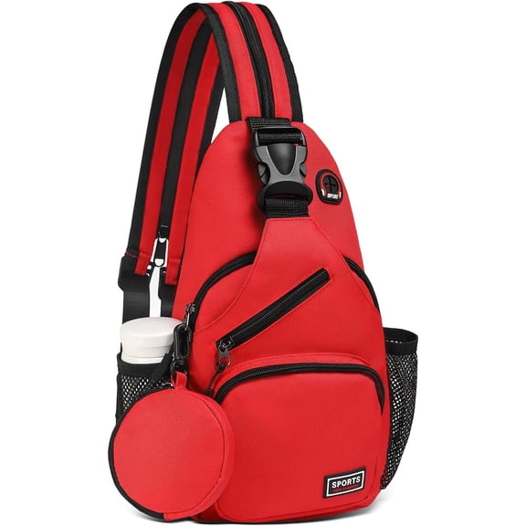 Convertible Sling Bag with Pocket, 7.9" Tablet Crossbody Mini Backpack with Headphone Jack Casual Pack for Women Men Travel, Red