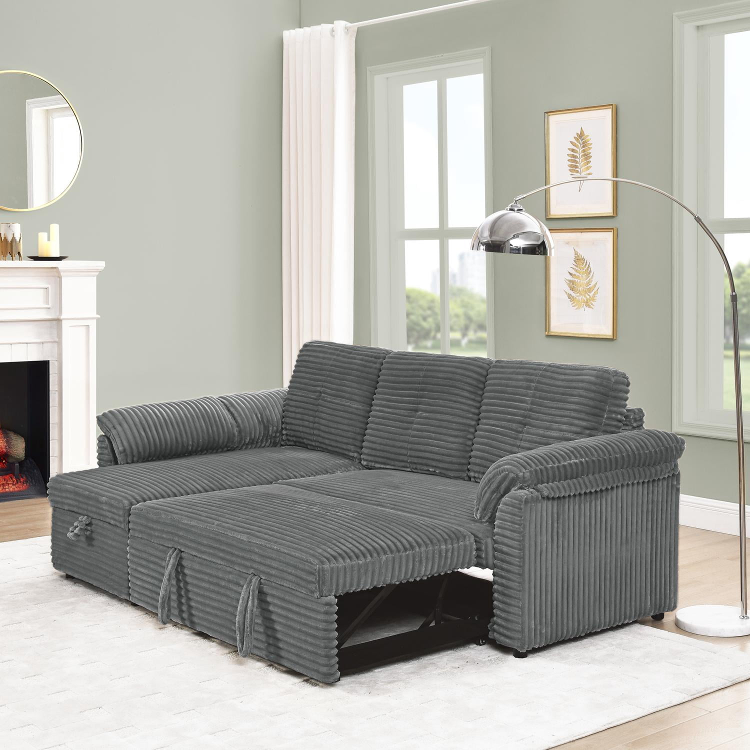 Convertible Sofa Bed,2 in 1 Sectional Sleeper Sofa L Shaped Couch with ...