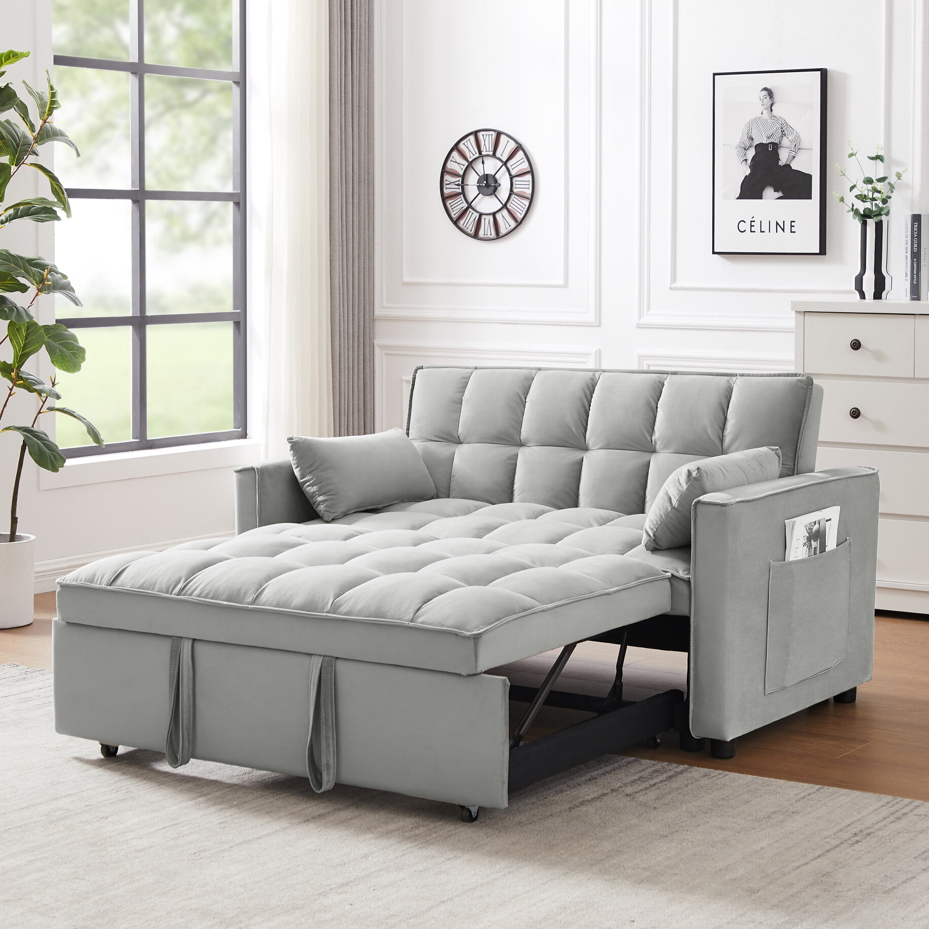 Convertible Sofa Bed, 3 in 1 Sleeper Couch Pull Out Bed with Adjustable