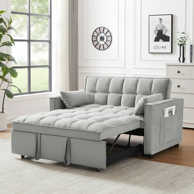 Convertible Sofa Bed, 3 in 1 Sleeper Couch Pull Out Bed with Adjustable ...