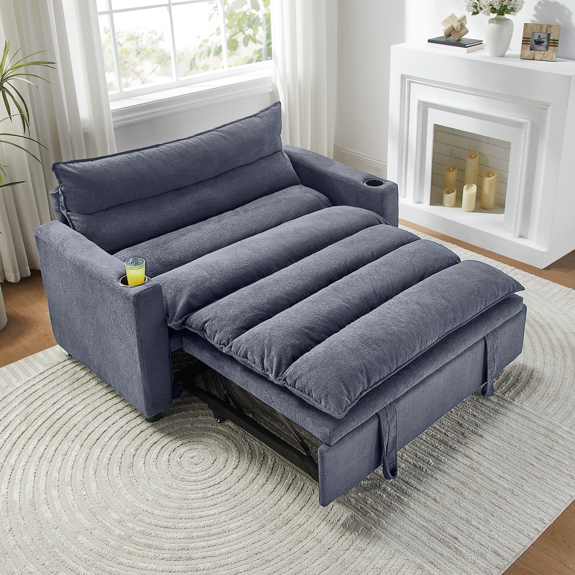 Convertible Sofa Bed, 3-In-1 Multi-Functional Velvet Sleeper Couch Pull