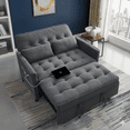 thumbnail image 1 of 55inch Sleeper Sofa Bed, Convertible Pull Out Couch Loveseat with Adjustable Backrest, USB Charging Ports & Side Pocket, Towel Fabric Loveseat Sofa for Apartment, Bedroom & Living Room (Dark Gray), 1 of 7