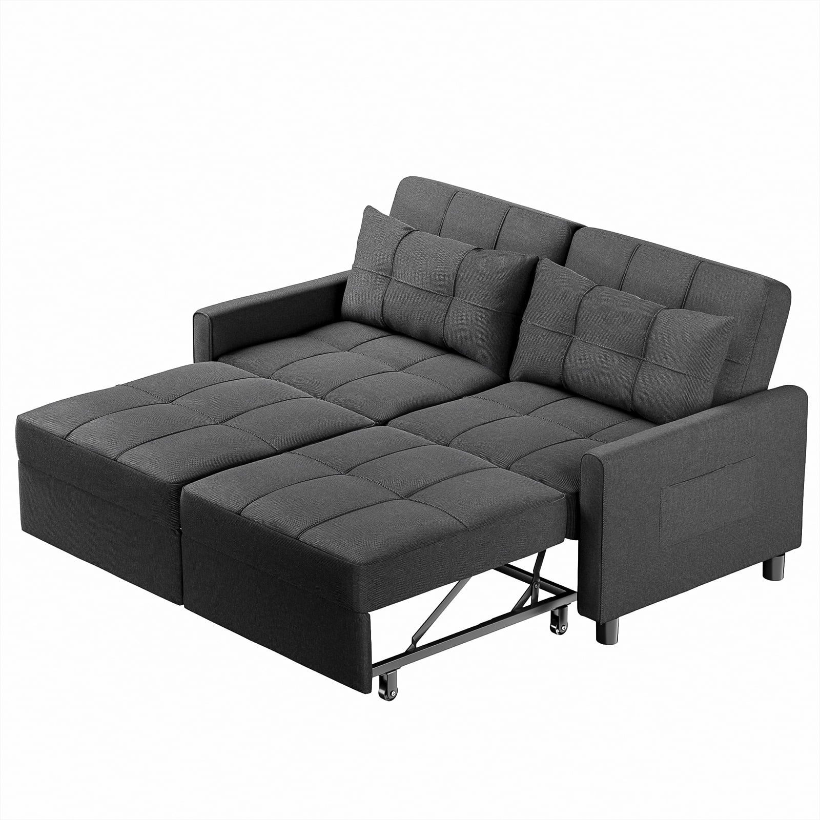 Convertible Sofa Bed, 3 in 1 Sleeper Sofa Couch Bed, 58” Love Seat，Dark Gray